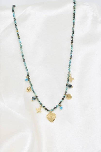 Collier pierre naturelle en acier inoxydable - BJ210218OR-VR