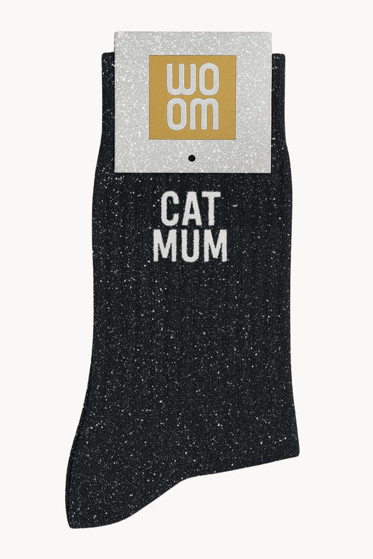 Chaussettes à Paillettes "Cat Mum" Noir - Taille 36-40