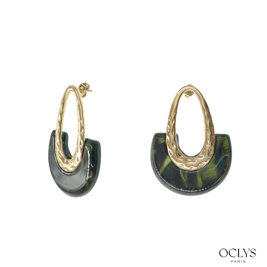 Boucles d'oreilles résine acier inoxydable doré Luna: Vert