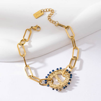 Bracelet chaîne simple avec un bijou ovale - Daphnée: Vert / Tu [1]
