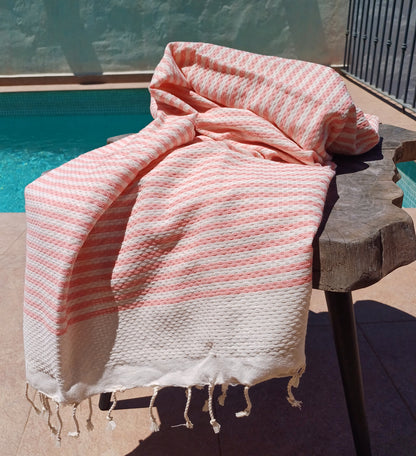Fouta Atlántico Rosa  nid d'abeille 100% coton