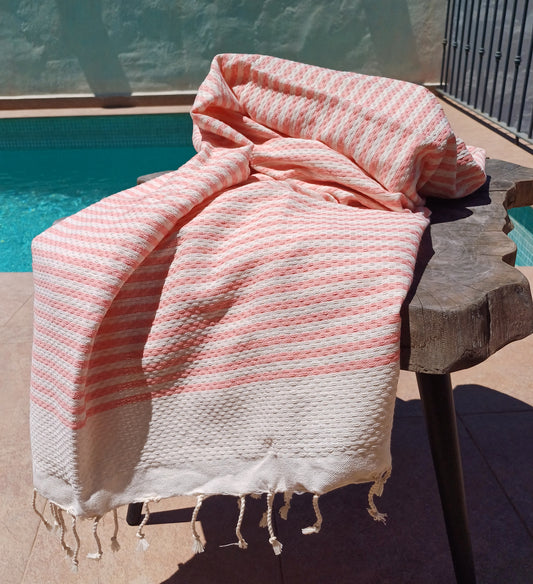 Fouta Atlántico Rosa  nid d'abeille 100% coton