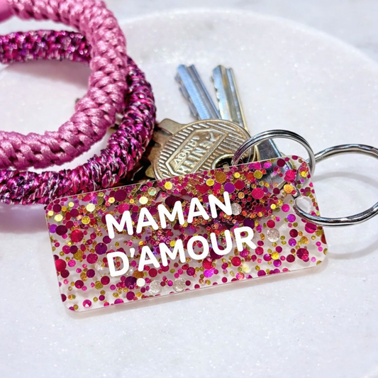 MAMAN D'AMOUR Porte-clés à paillettes Plus de Love (Copie)