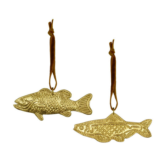 Poissons en laiton à suspendre assortis, lien en sari