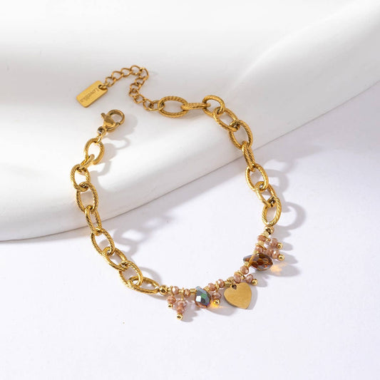Bracelet chaîne simple étoiles et cristaux - Fabienne: Marron / Tu [1]