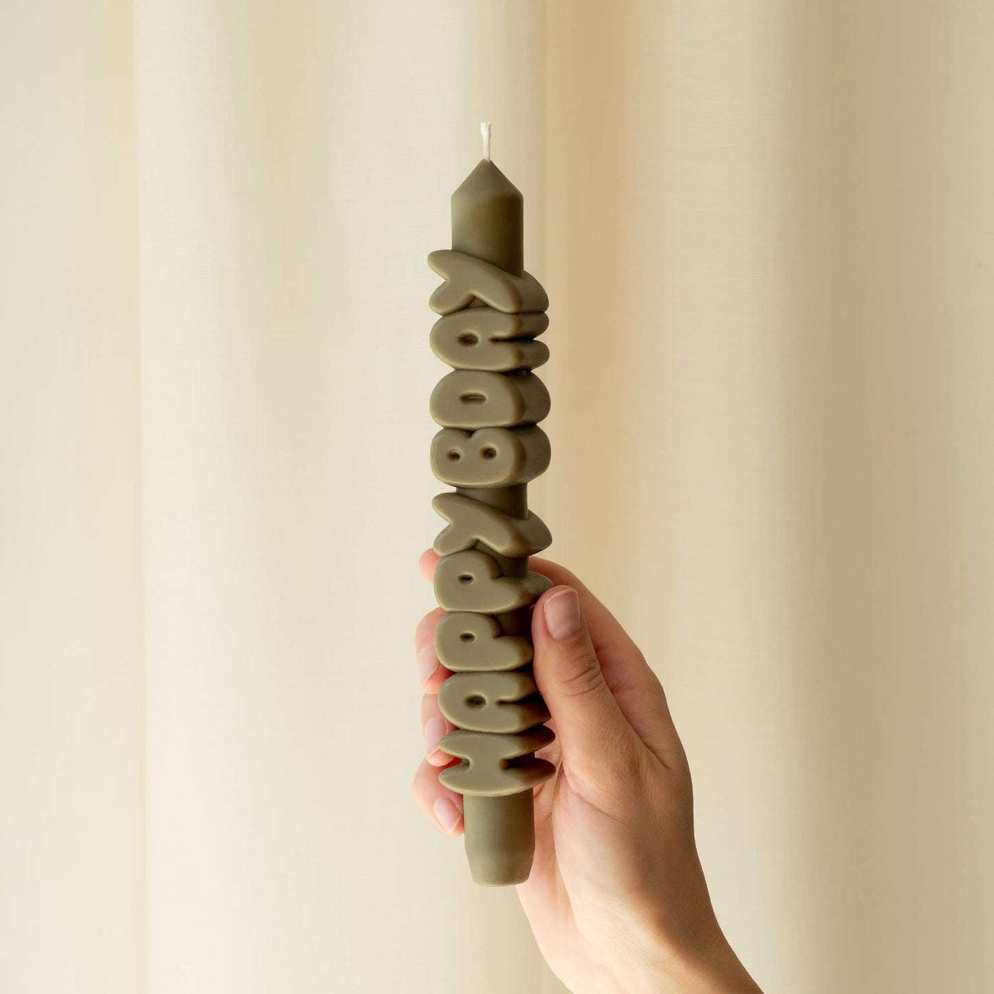 Bougie conique JOYEUX ANNIV - Fait main - Bougies coniques 3D de 9 pouces: Vert olive