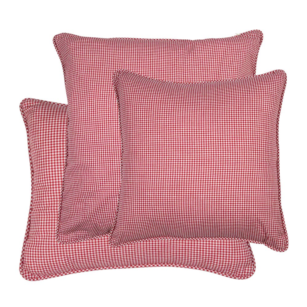 Coussin en coton à carreaux rouge foncé 45 x 45 cm