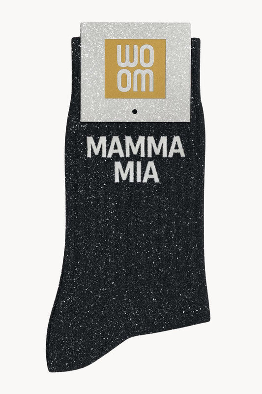 Chaussettes à Paillettes "Mamma Mia" Noir - Taille 36-40