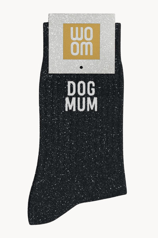Chaussettes à Paillettes "Dog Mum" Noir - Taille 36-40