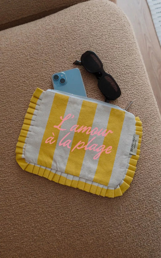 Pochette à volant rayée jaune et natural - L’amour à la plage