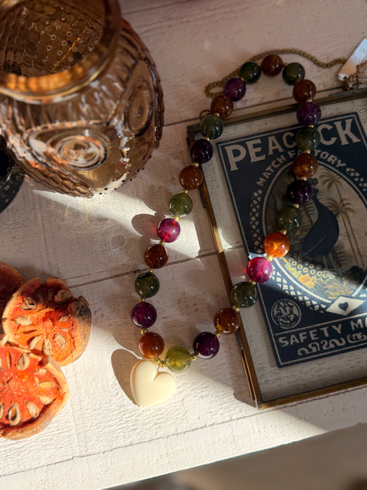 COLLIER ALMA - COLLIER PERLES RONDES / BOULES: Multico marron / kaki / aubergine