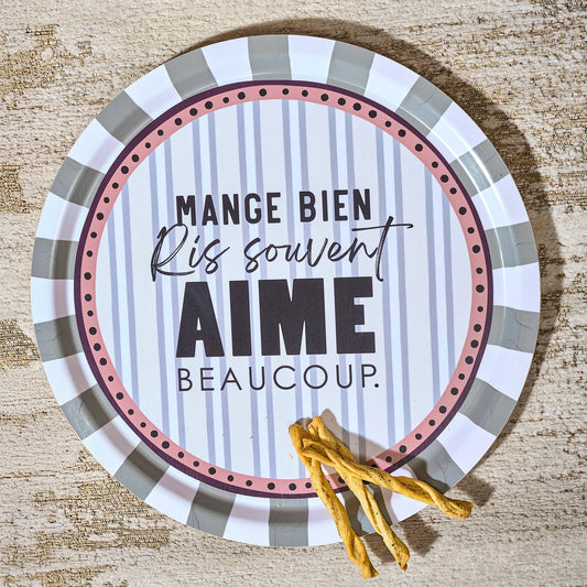 Plateau Plateau en bois rond Mange bien Ris souvent  Ø39 cm