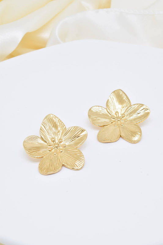 Boucles d'oreilles  fleur en acier inoxydable - BO100245: Doré