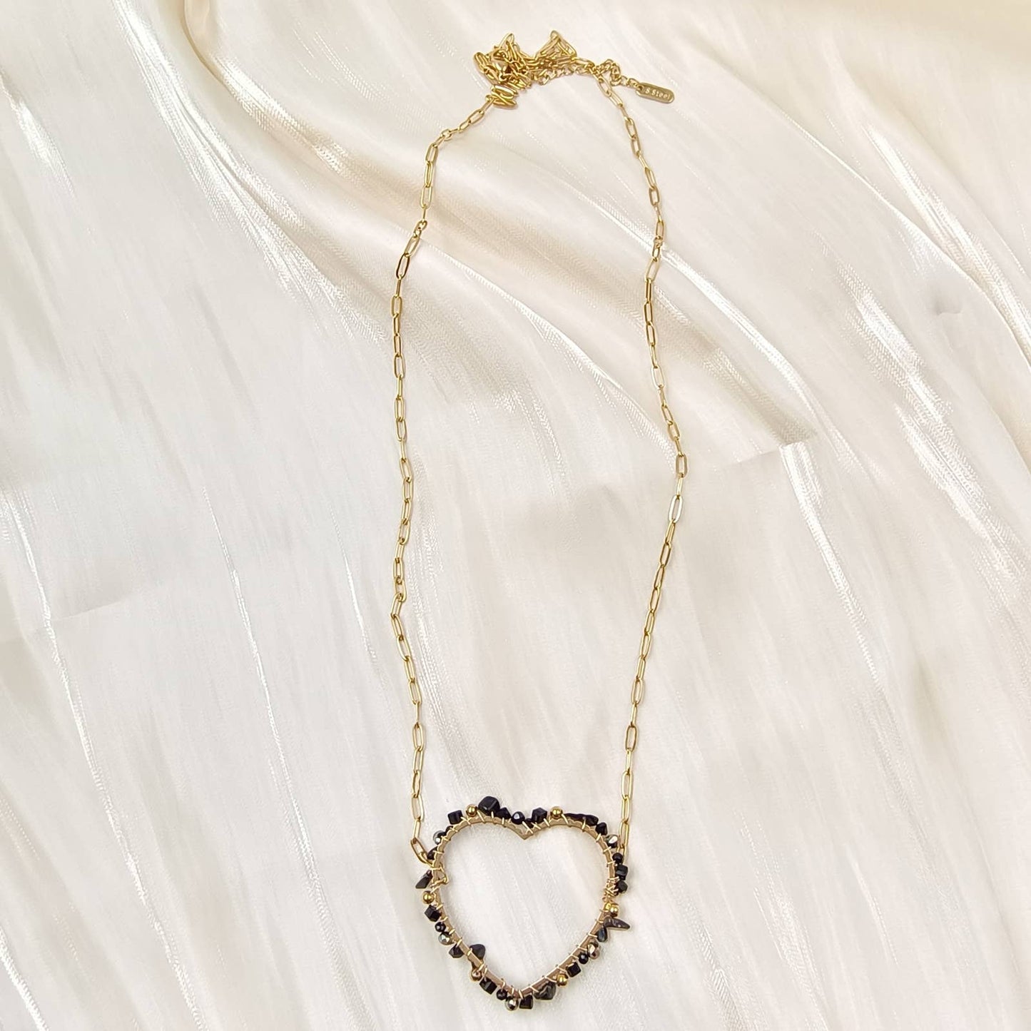 Collier chaîne simple coeur - Madeline: Oeil de tigre / Tu [1]