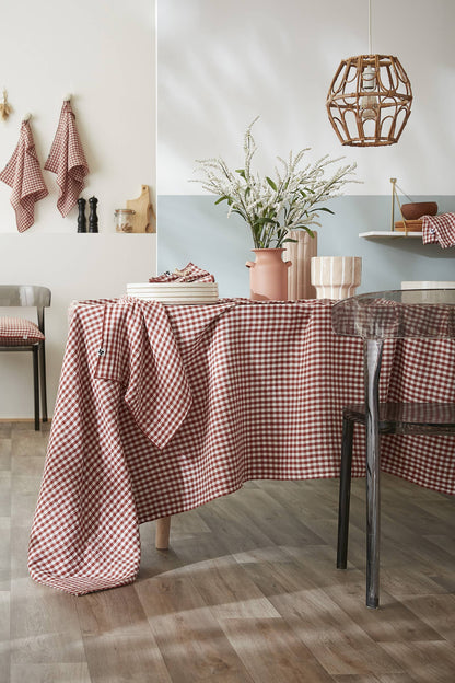 NAPPE 150 x 250 cm VICKIE Terracotta: Double gaze de coton - 125 gr/m² / OEKO TEX - BSCI - TRAITEMENT DES EAUX USÉES / 100% Coton