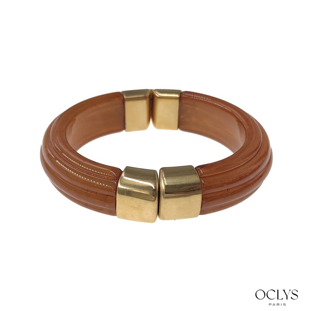 Bracelet manchette ouvert résine acier inoxydable doré Sara: Noir
