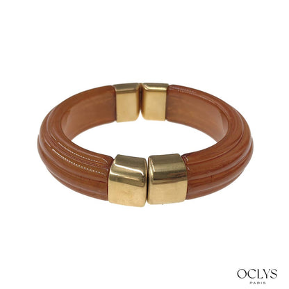 Bracelet manchette ouvert résine acier inoxydable doré Sara: Noir
