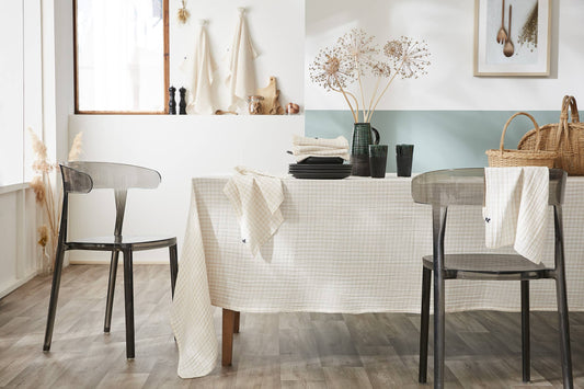 NAPPE 150 x 250 cm VICKIE Pampa: Double gaze de coton - 125 gr/m² / OEKO TEX - BSCI - TRAITEMENT DES EAUX USÉES / 100% Coton