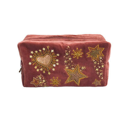 Trousse en velours brodée stars and hearts