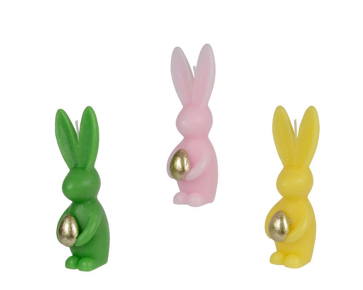Bougie lapin 3 pièces vert/rose/jaune
