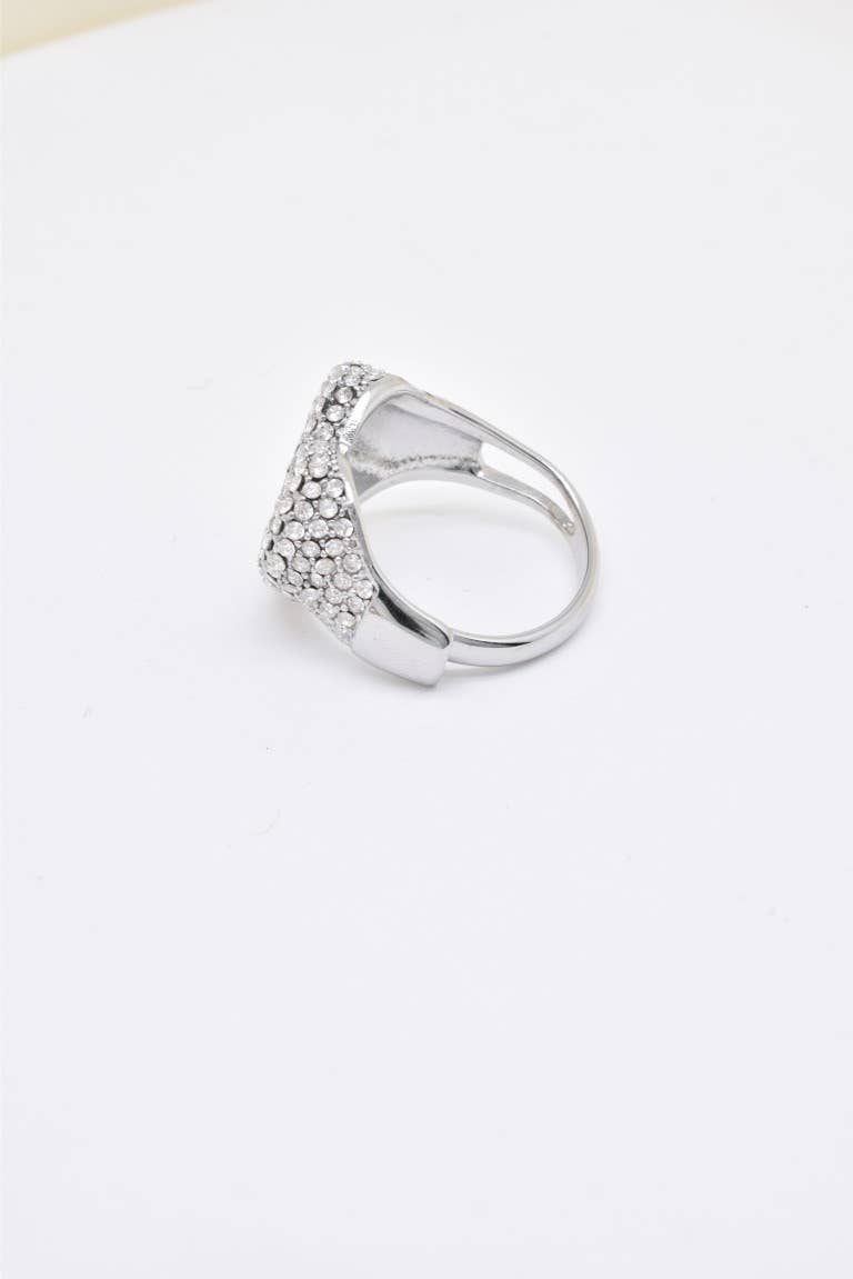 Bague cœur zircon réglable en acier inoxydable - BG310188: Argenté