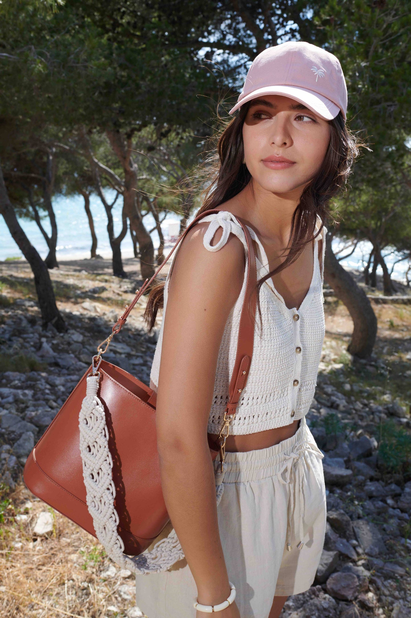 CASQUETTE COTON ROSE BRODÉ PALMIER NICA
