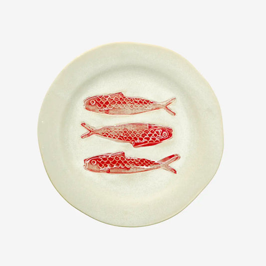 ASSIETTE À DÉJEUNER EN GRÈS - ÉCRU, RED - D:21X2 CM