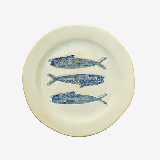 ASSIETTE À DÉJEUNER EN GRÈS - ÉCRU, BLEU - D:21X2 CM