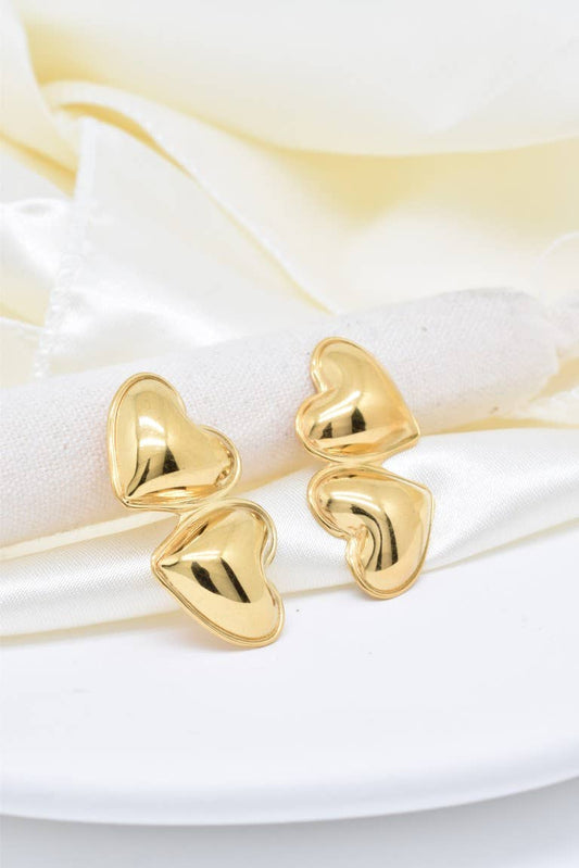 Boucles d'oreilles double cœur en acier inoxydable -BO100353: Doré