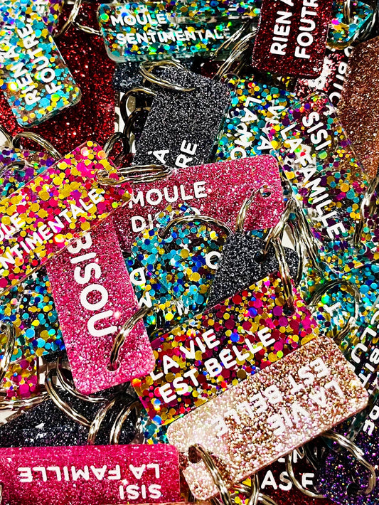 JE T'AIME MAMAN Porte-clés à paillettes