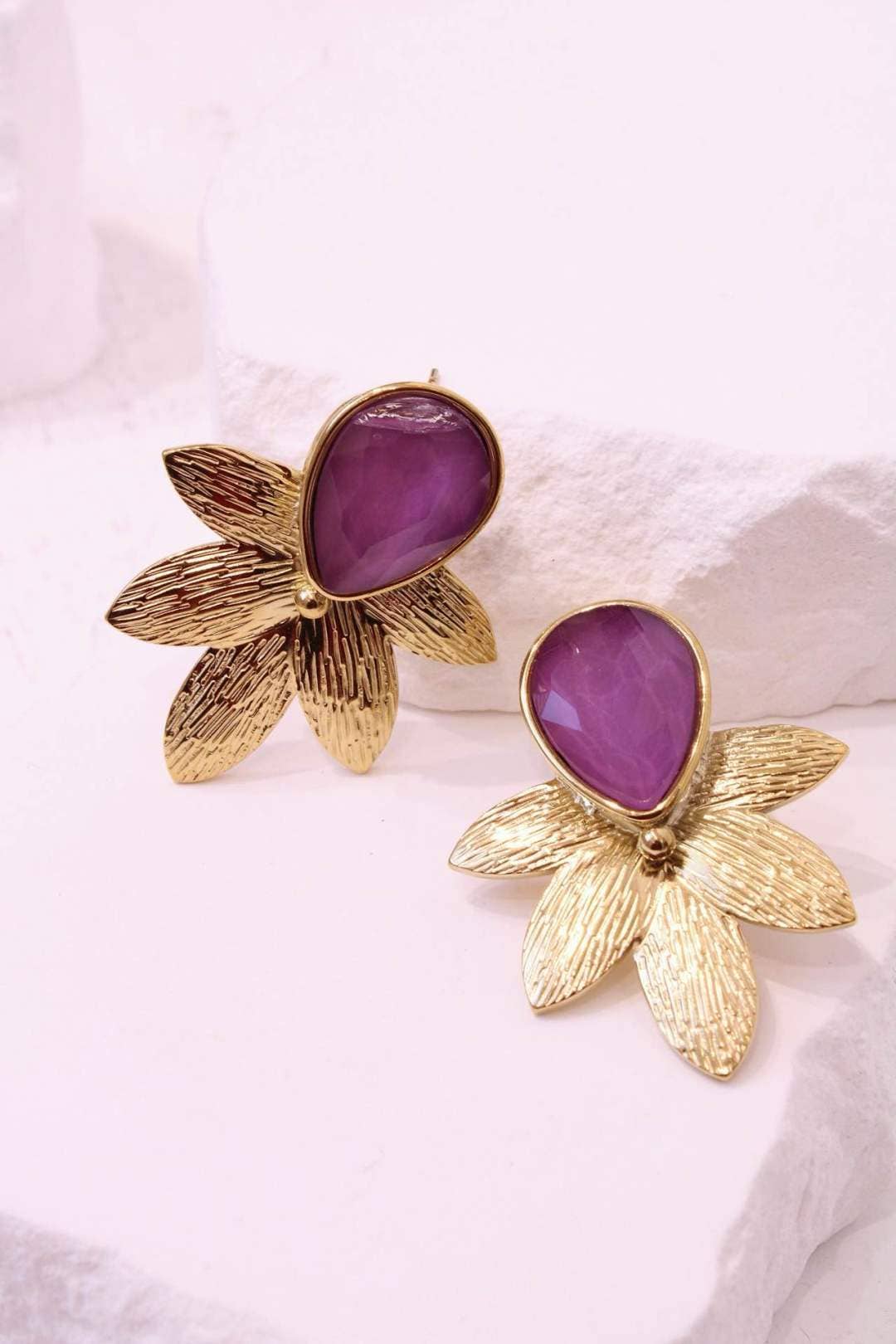 Boucles d'oreilles fleur pierre: Rose / TU