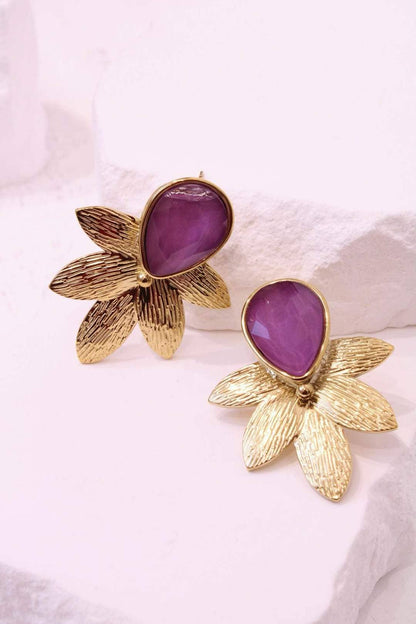 Boucles d'oreilles fleur pierre: Rose / TU