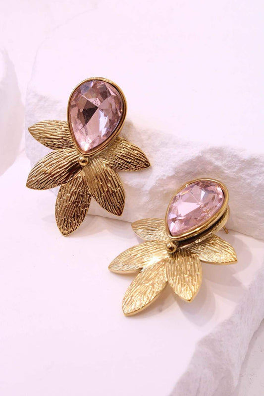 Boucles d'oreilles fleur pierre: Rose / TU