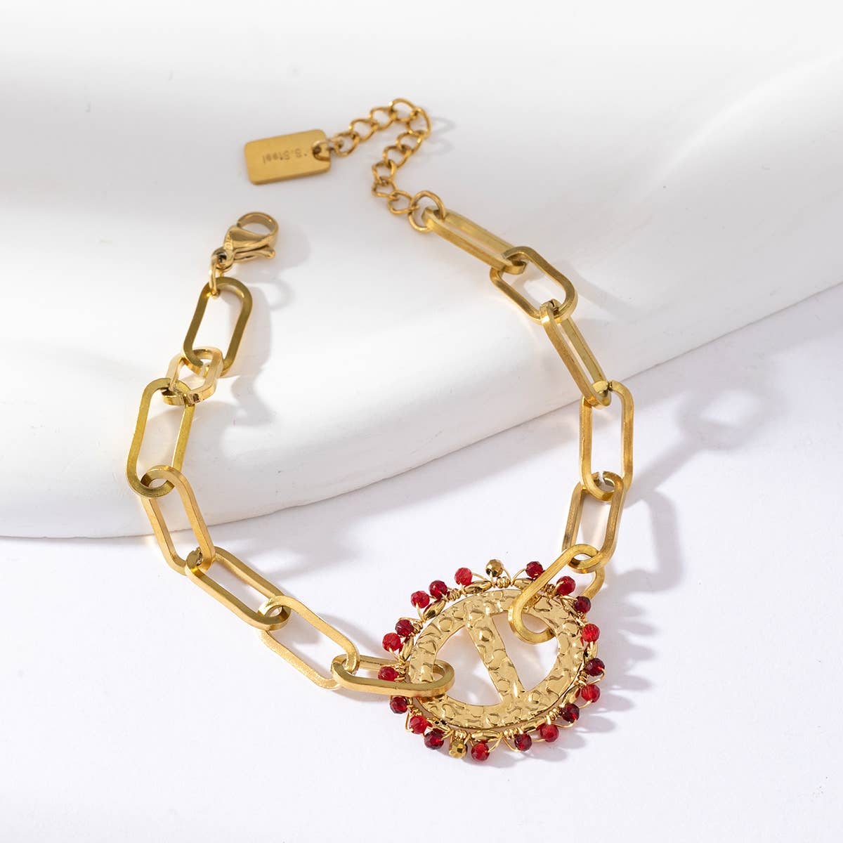 Bracelet chaîne simple avec un bijou ovale - Daphnée: Vert / Tu [1]
