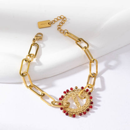 Bracelet chaîne simple avec un bijou ovale - Daphnée: Vert / Tu [1]