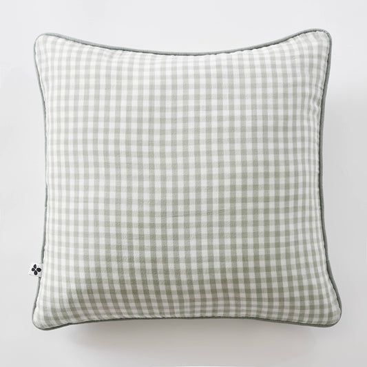 COUSSIN 45 x 45 cm VICKIE Eucalyptus: Double gaze de coton - 125 gr/m² / OEKO TEX - BSCI - TRAITEMENT DES EAUX USÉES - CONFORME DECRET ALLUMABILITÉ / Housse : 100% coton - Garnissage : 100% polyester