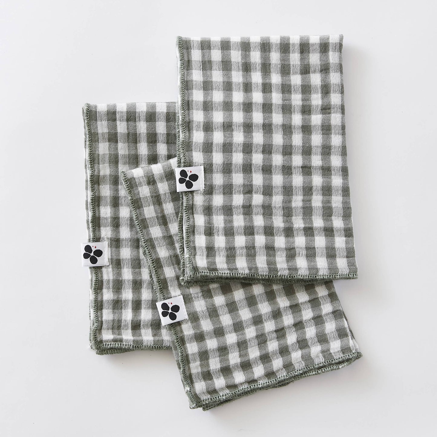 3 SERVIETTES 40 x 40 cm VICKIE Romarin: Double gaze de coton - 125 gr/m² / OEKO TEX - BSCI - TRAITEMENT DES EAUX USÉES / 100% Coton