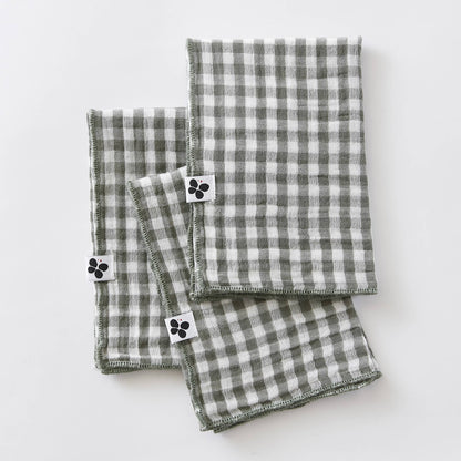 3 SERVIETTES 40 x 40 cm VICKIE Romarin: Double gaze de coton - 125 gr/m² / OEKO TEX - BSCI - TRAITEMENT DES EAUX USÉES / 100% Coton