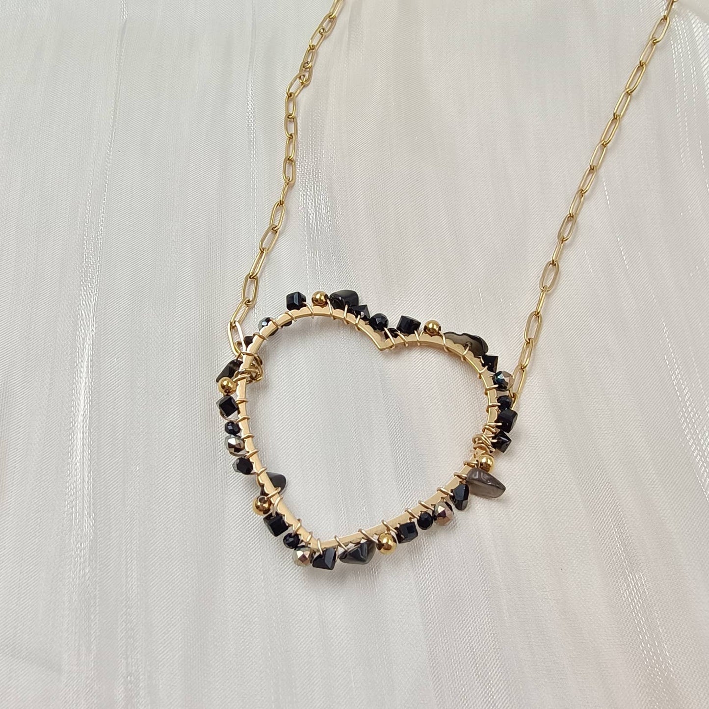 Collier chaîne simple coeur - Madeline: Oeil de tigre / Tu [1]