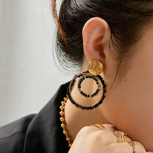 Boucles d'oreilles pendantes cercles - Esther: Noir / Tu [1]