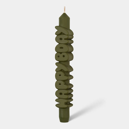 Bougie conique JOYEUX ANNIV - Fait main - Bougies coniques 3D de 9 pouces: Vert olive