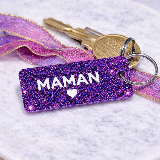 MAMAN ❤️ Porte-clés à paillettes Or rose