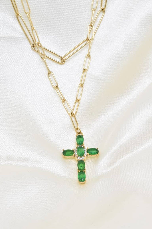 Collier croix en acier inoxydable - BJ210234OR-VR