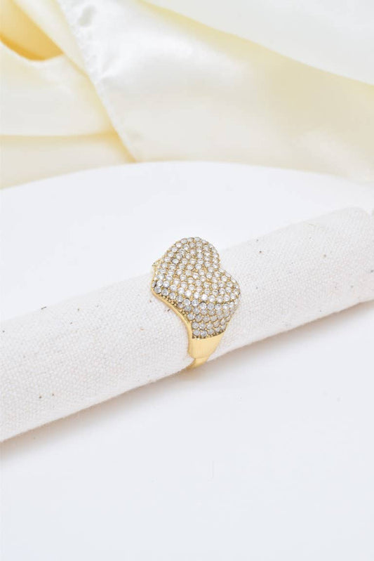 Bague cœur zircon réglable en acier inoxydable - BG310188: Argenté