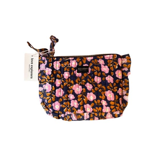 Pochette plate M - flower seventies navy