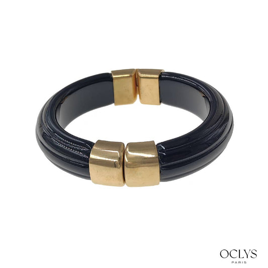 Bracelet manchette ouvert résine acier inoxydable doré Sara: Noir