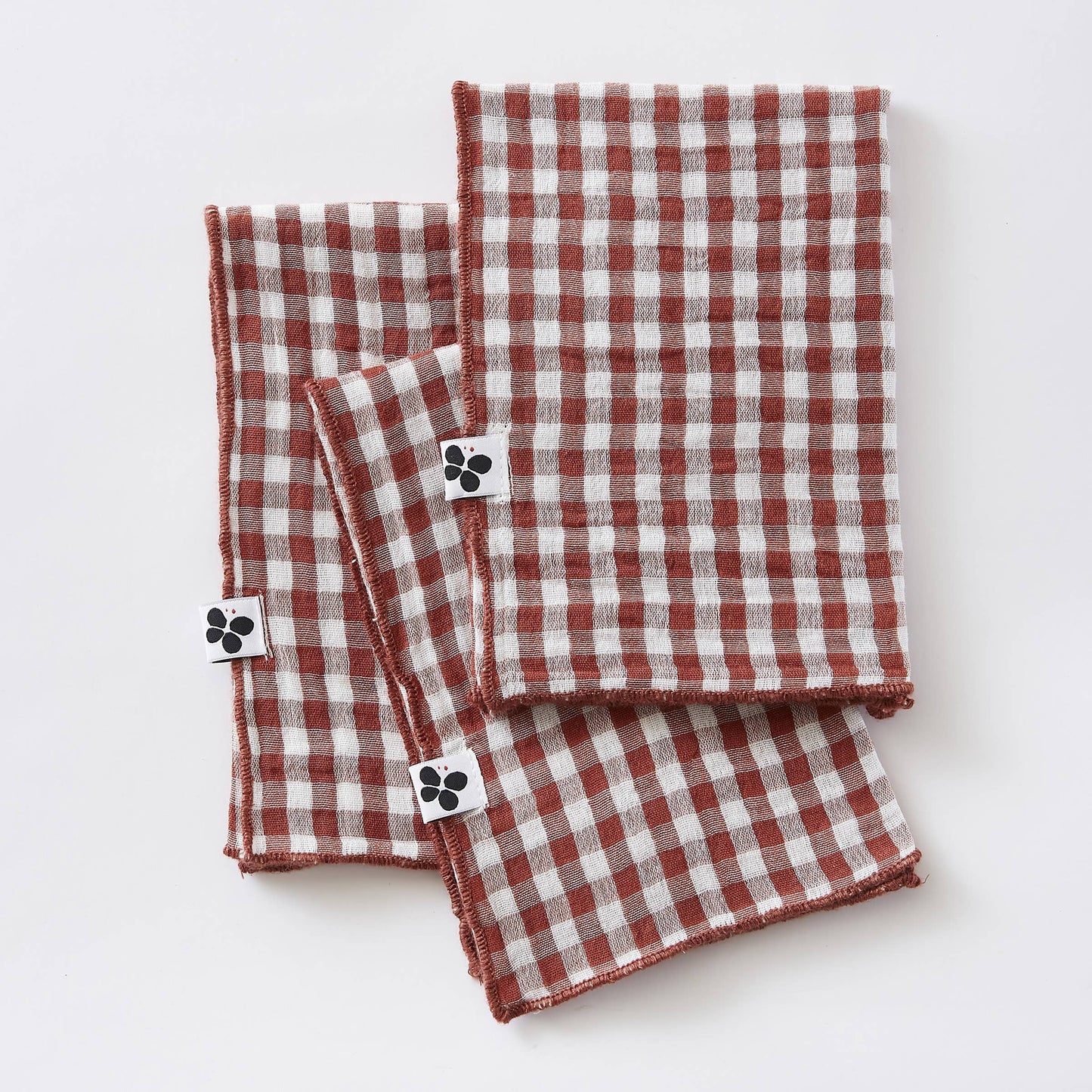 3 SERVIETTES 40 x 40 cm VICKIE Terracotta: Double gaze de coton - 125 gr/m² / OEKO TEX - BSCI - TRAITEMENT DES EAUX USÉES / 100% Coton