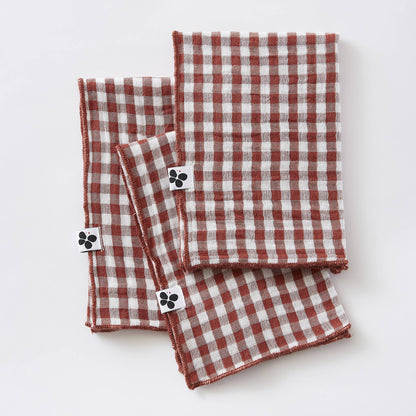 3 SERVIETTES 40 x 40 cm VICKIE Terracotta: Double gaze de coton - 125 gr/m² / OEKO TEX - BSCI - TRAITEMENT DES EAUX USÉES / 100% Coton