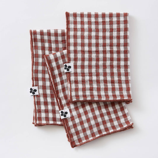 3 SERVIETTES 40 x 40 cm VICKIE Terracotta: Double gaze de coton - 125 gr/m² / OEKO TEX - BSCI - TRAITEMENT DES EAUX USÉES / 100% Coton