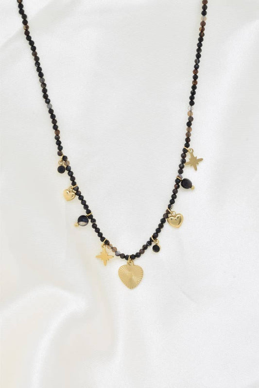 Collier pierre naturelle en acier inoxydable - BJ210218OR-NO
